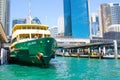 Ferries is the public transport ferry services operate on Sydney Harbour, The image at Circular quay wharf.